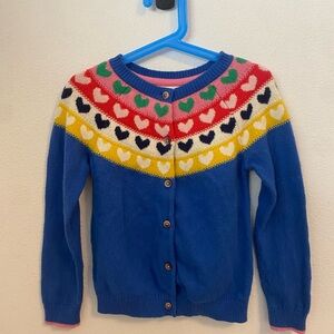 Mini Boden Blue Cardigan with Heart Pattern size 6/7